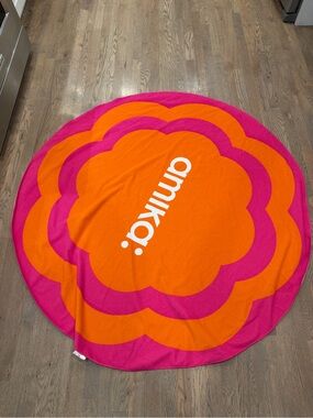 amika Bright Orange Center with Hot Pink Scalloped Round Towel